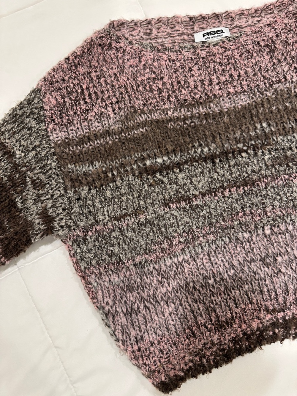 RSQ Pink and Brown Striped Scoop-Neck Knit Sweater